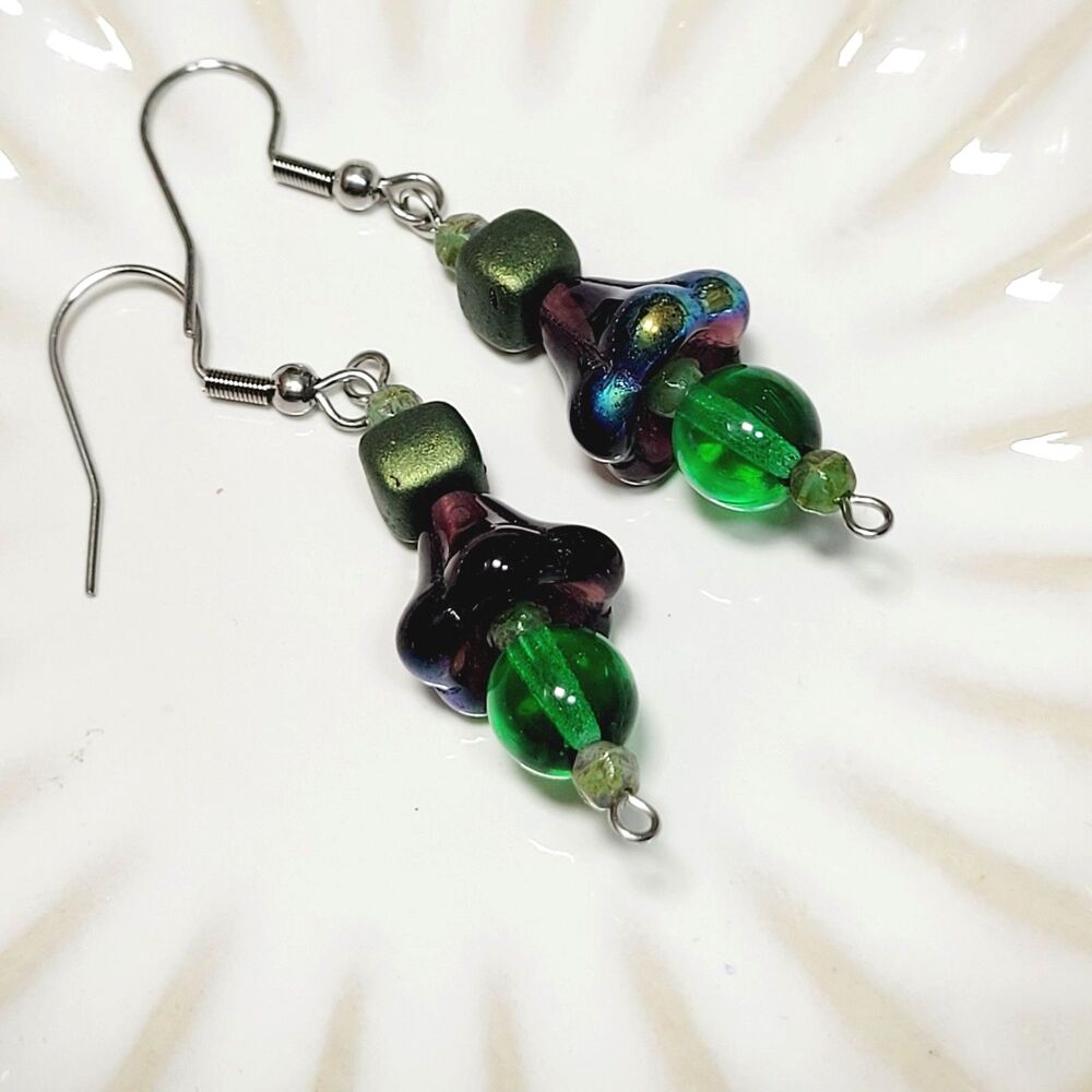 NEW BOHEMIALIZ earrings 688gpurp#mfs Green Czech flower dangle earrings fairy ea